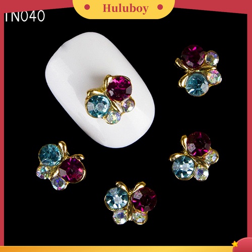 Huluboy Huluboy♡ 10pcs Kupu-Kupu 3D Bahan Alloy Dengan Berlian Imitasi Untuk Dekorasi Manicure DIY