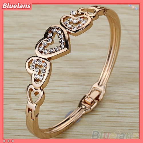 Gelang Berlian Imitasi Bentuk Hati Model Hollow Bahan Alloy Warna Rose Gold Untuk Wanita