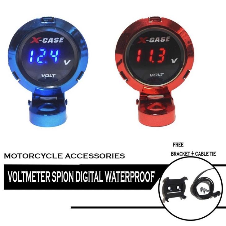 Terbaru - Voltmeter Aki Digital BULAT Led Plus Breket Dudukan Spion Volt Meter Universal Nmax Aerox 
