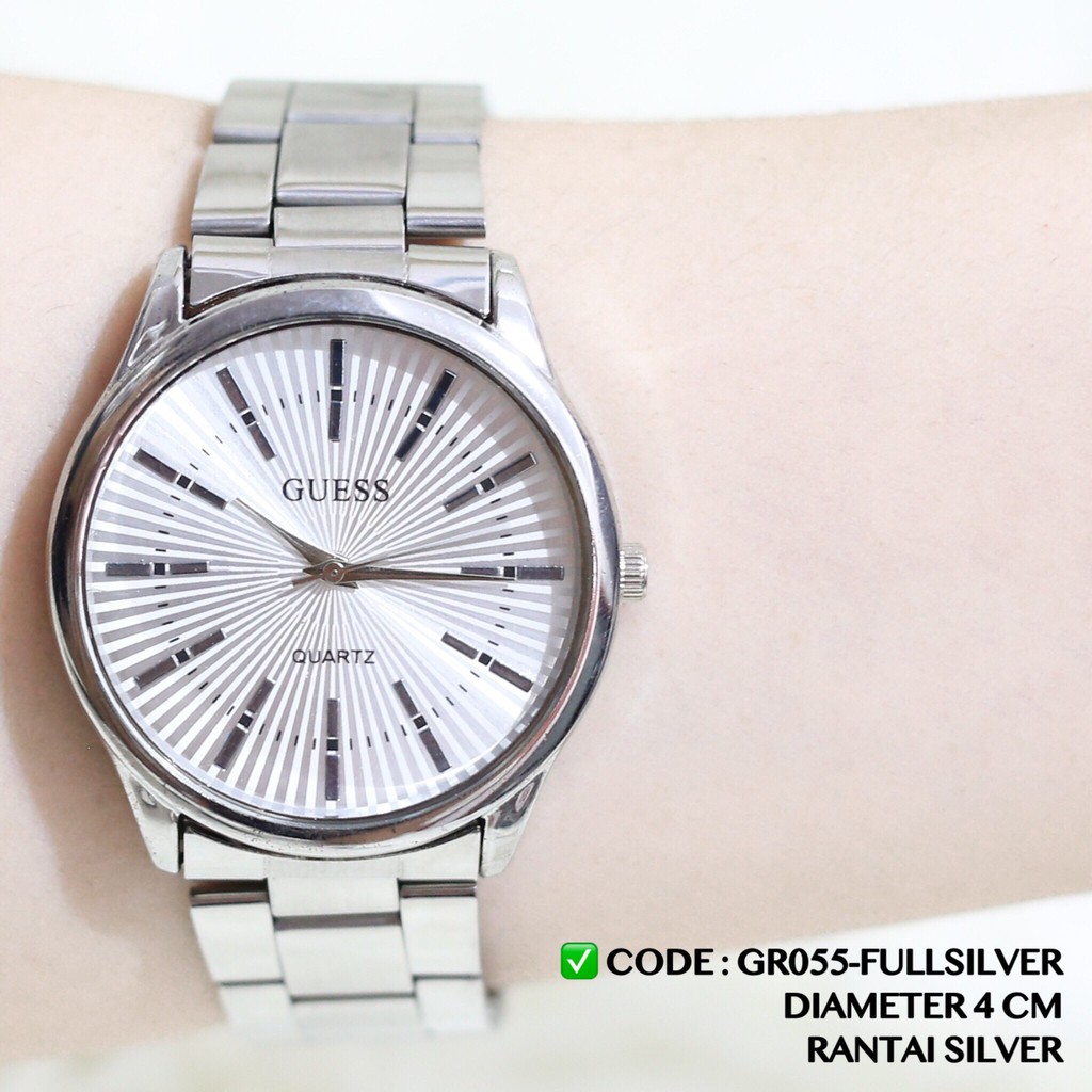 Jam tangan rantai pria dan wanita casual tali stainless grosir ecer free baterai analog GR020 GR035 GR055