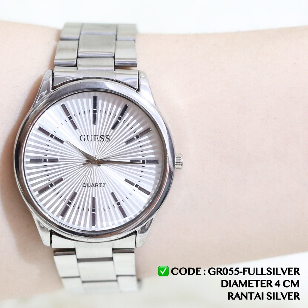 Jam tangan rantai pria dan wanita casual tali stainless grosir ecer free baterai analog GR020 GR035 GR055