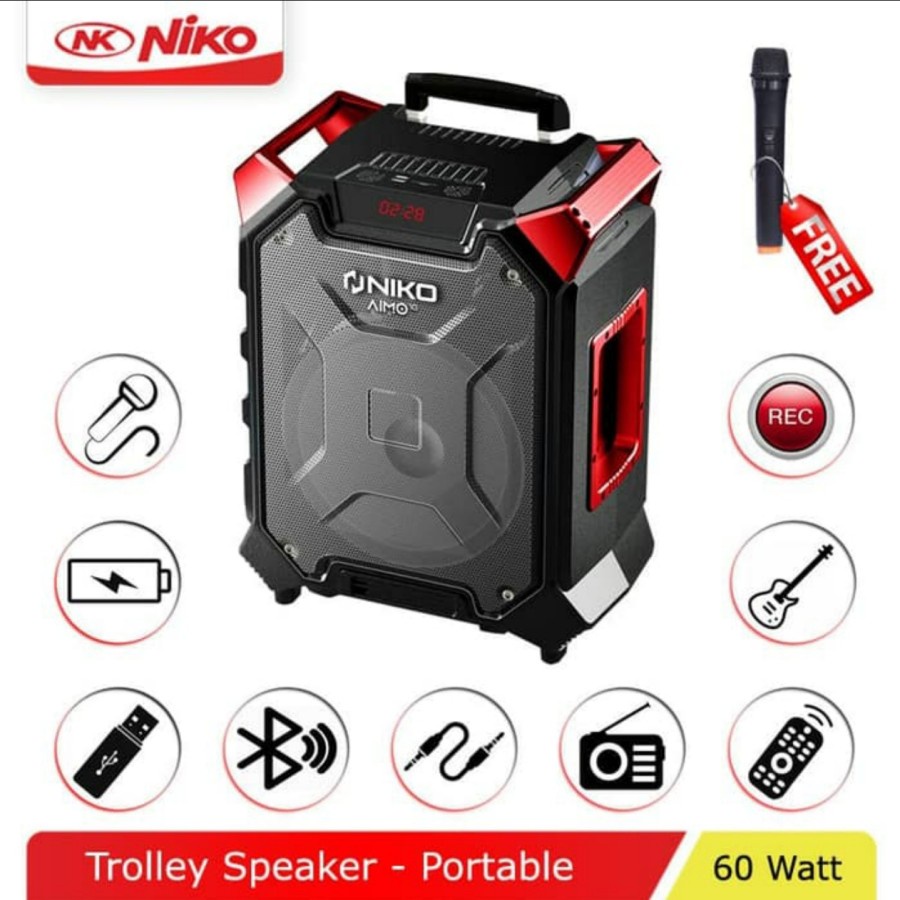 Trolley Speaker AC/DC Niko Aimo 10 Bluetooth 10 Inch 60 Watt Free Mic