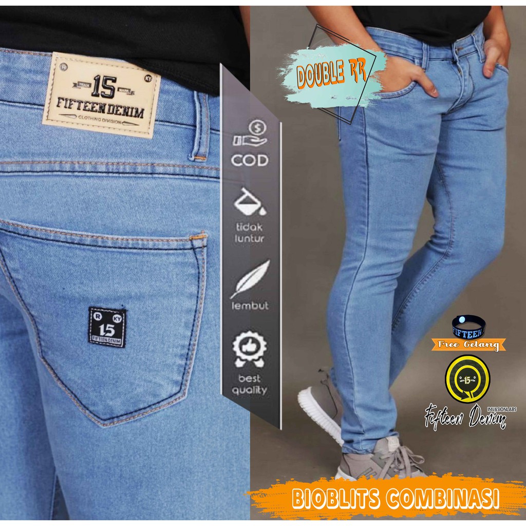 FIFTEEN DENIM - Celana Jeans Pria Slim Fit Streetch Original New Fifteen Denim / Celana Pria Jeans BIOBLITS COMBINASI