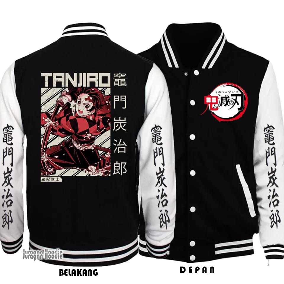 hot product jaket sweater varsity tanjiro jepang / jaket sukajan kucing neko / jaket pria wanita
