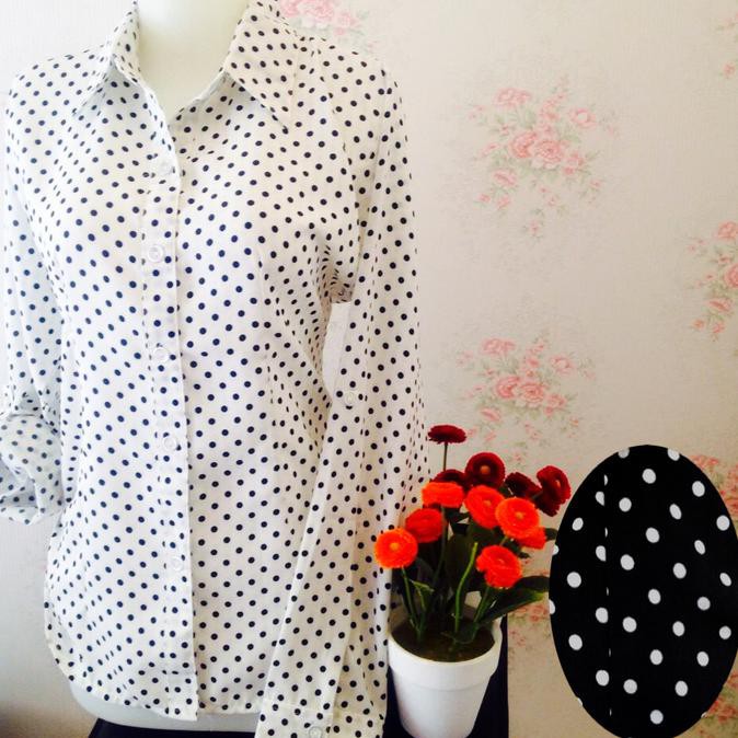 KEMEJA WANITA  KEMEJA BLUS PUTIH HITAM WANITA POLKADOT ZARA LEMBUT {PRODUK TERBARU}