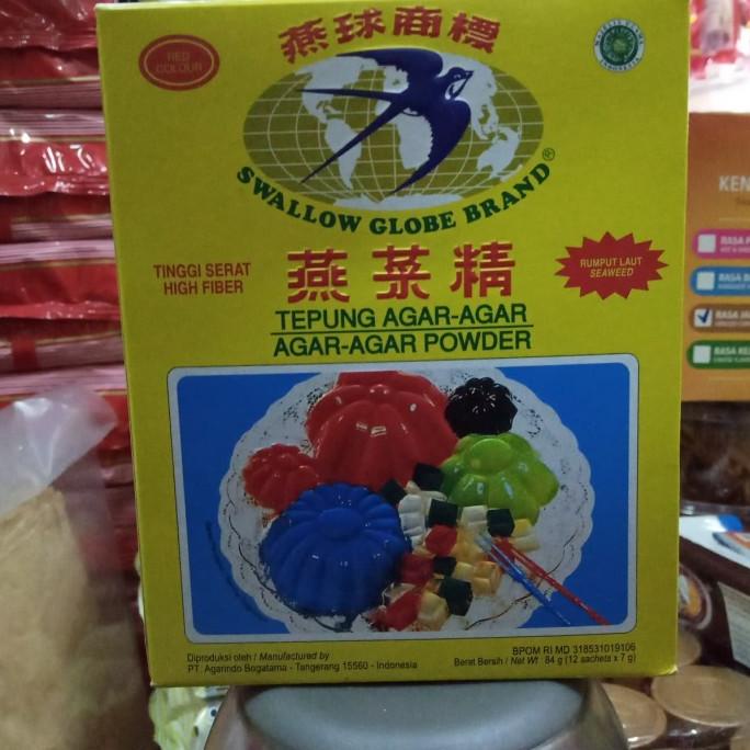 

1 box agar-agar swallow globe brand ( putih, merah, hijau, coklat ) KOMPLIT Kode 235