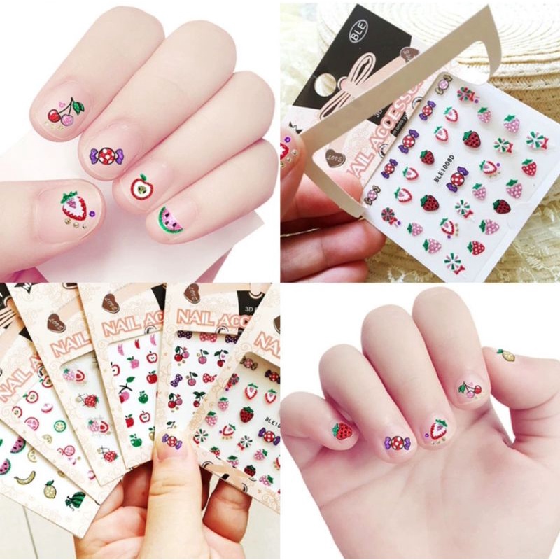 Stiker Kuku 3D / Nail Art Sticker 3D Import Motif Bunga Buah Animal Abstrak