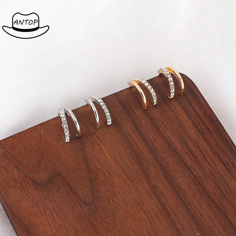 925 Sterling Silver Anting Kecil Fashion Wanita Tindik Setengah Lingkaran Berkedip Berbentuk Cshaped ANTOP