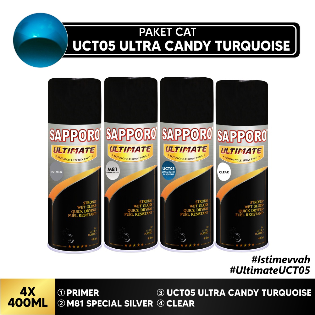 Paket Cat UCT05 Ultra Candy Turquoise / Sapporo Ultimate / Cat Spray Semprot Aerosol Terbaik