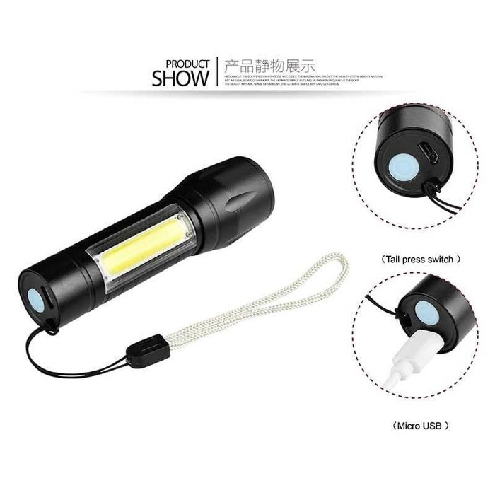 Senter LED USB Rechargeable Q5 + COB 2300 Lumens -SN67