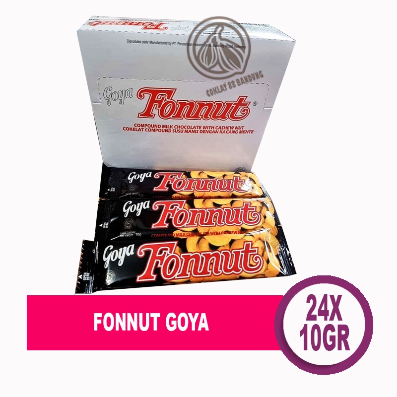 

FONNUT GOYA 10 GR/GRAM BOX ISI 24PCS, COKELAT SUSU ISI KACANG METE/MEDE/CASHEW FONNUT 10GR X 24 PCS