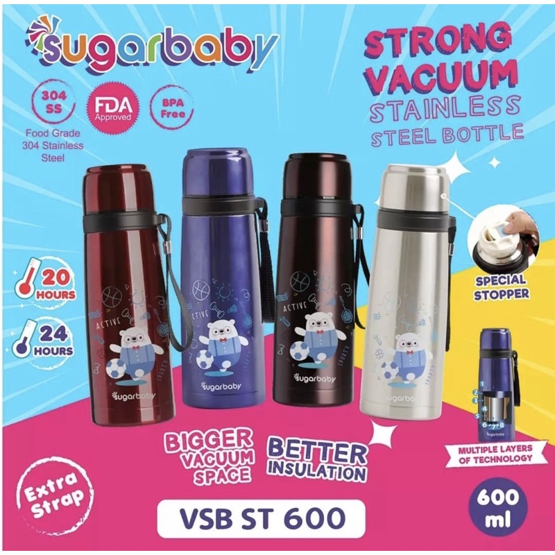 Sugar Baby STRONG Vacuum Stainless Steel Bottle (600 ml) - Thermos Air Panas