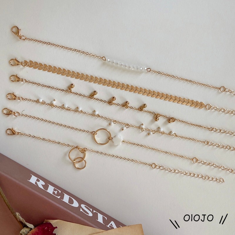Korea Gelang Angin Tulang Ikan Rantai Kecil Bunga Daun Gelang Perhiasan Aksesoris Natal Hadiah Kekasih - ol