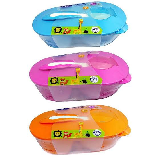Baby Safe Divided Bowl with Spoon / Tempat Makan Travel Size 4m+ (Tersedia Pilihan Warna)
