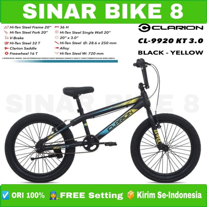 Sepeda Anak BMX Ukuran 20 Inch CLARION Ban Jumbo 3.0 BONUS Jalu