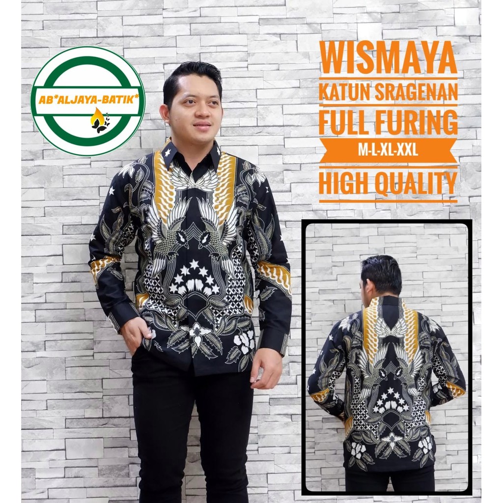 WISMAYA Kemeja Batik Pria Lengan Panjang Katun Halus FULL FURING Batik Aljaya