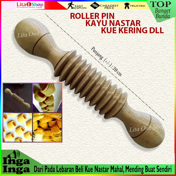 ROLLER PIN KAYU NASTAR  ROL KAYU KUE KERING BERGERIGI