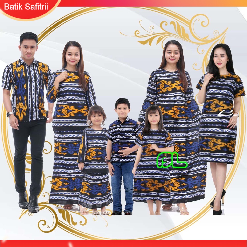 Couple Keluarga - Batik Keluarga Muslim - Ibu Bapak Anak - Motif Songket Tenun Biru Andin - Dress Tu