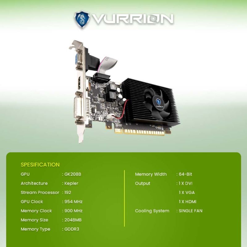 VGA AGS VURRION NVIDIA GT710 LP 2GB DDR3 64bit REAL CAPACITY