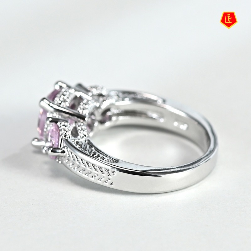 [Ready Stock]Classic Elegant Inlaid Pink Diamond Ring