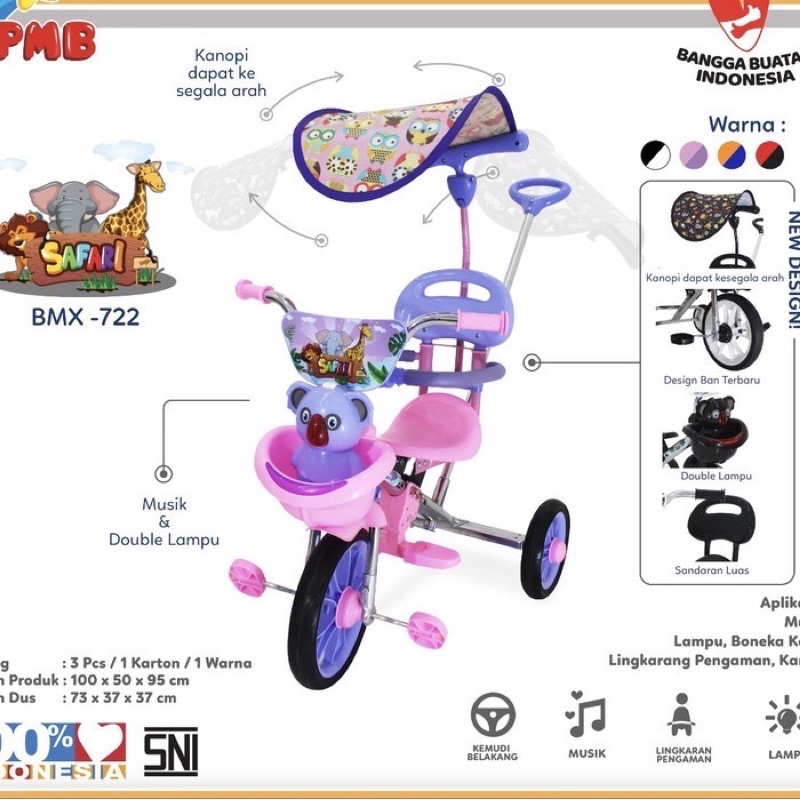 Tricycle PMB BMX 722 Nikel Sepeda Tiga Roda Anak Sepeda sinchan