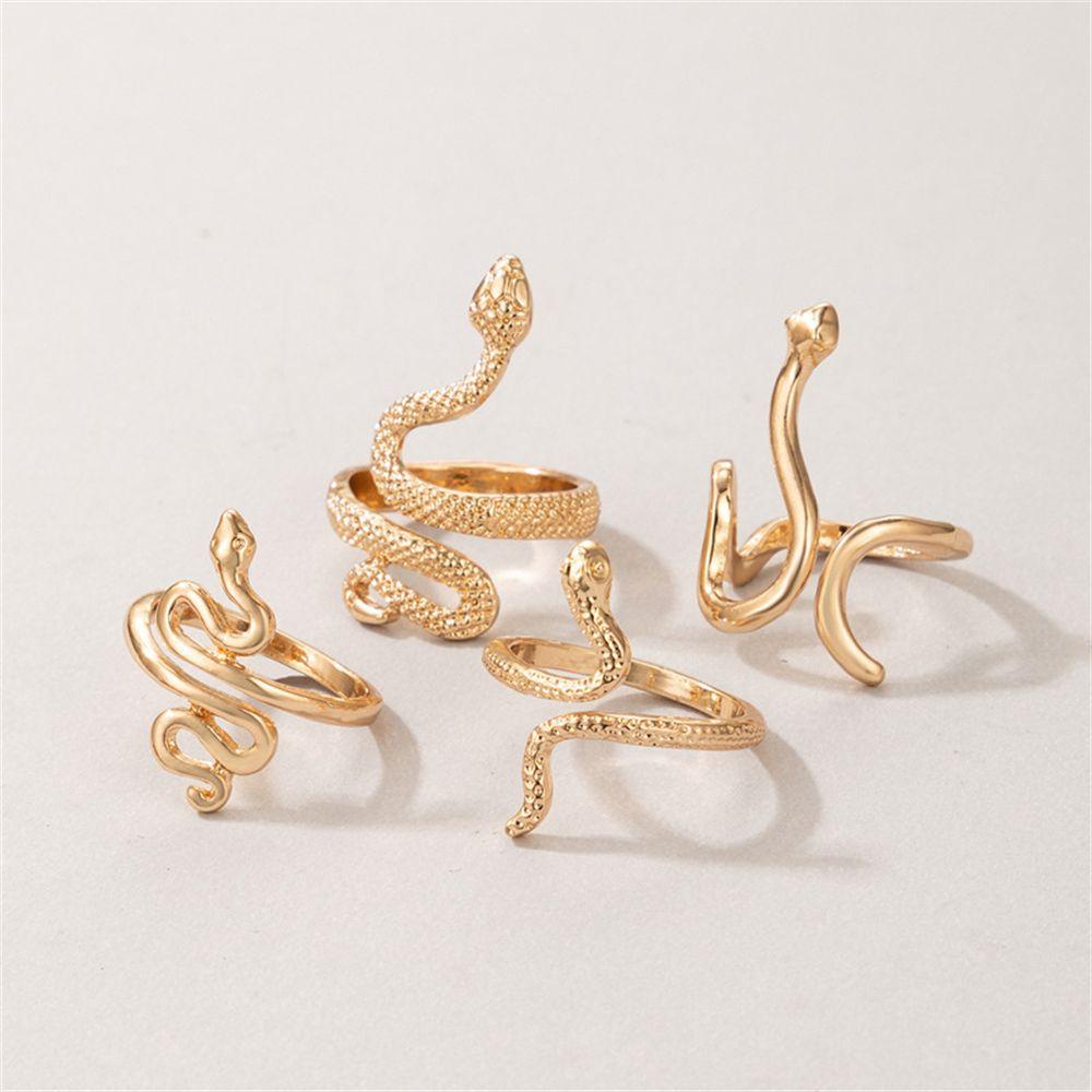 4pcs / Set Cincin Desain Ular Bunga Gaya Vintage Boho Rock Hip Hop Untuk Aksesoris Tangan