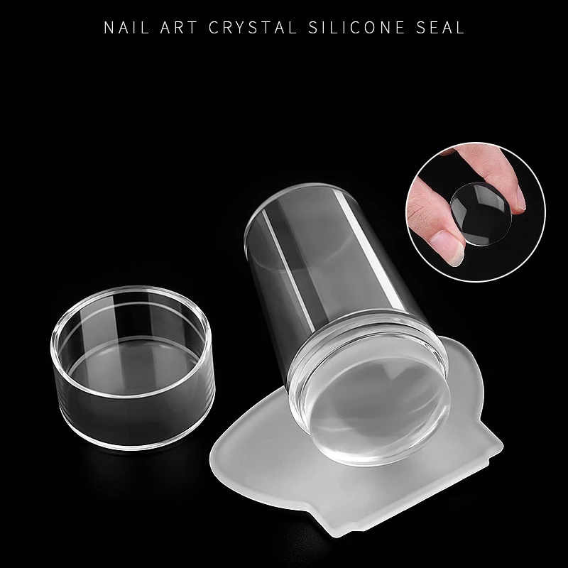 1 Set Stamper Scraper Bahan Silikon Transparan Gaya Perancis Untuk Nail Art Manicure