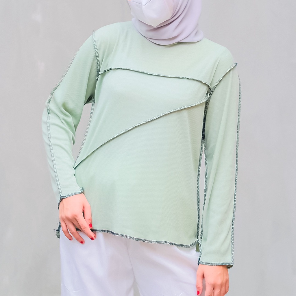 Zigzag Top RIB - Blouse Wanita Muslim / T-Shirt Longsleeve Wanita Zig - Zag RIB