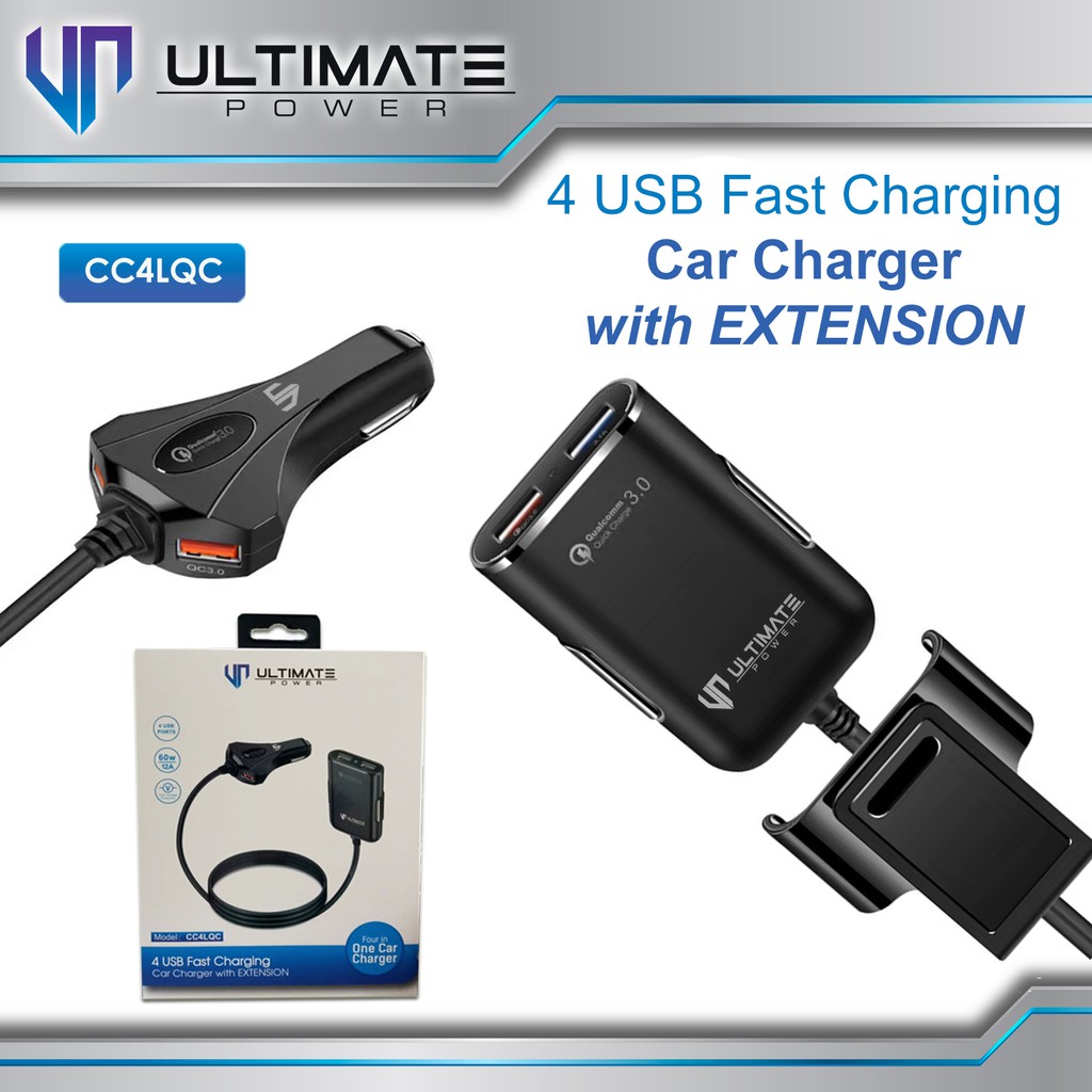 Car Charger Fast Charging Ultimate 4USB Fast Charging Car Charger with Extension