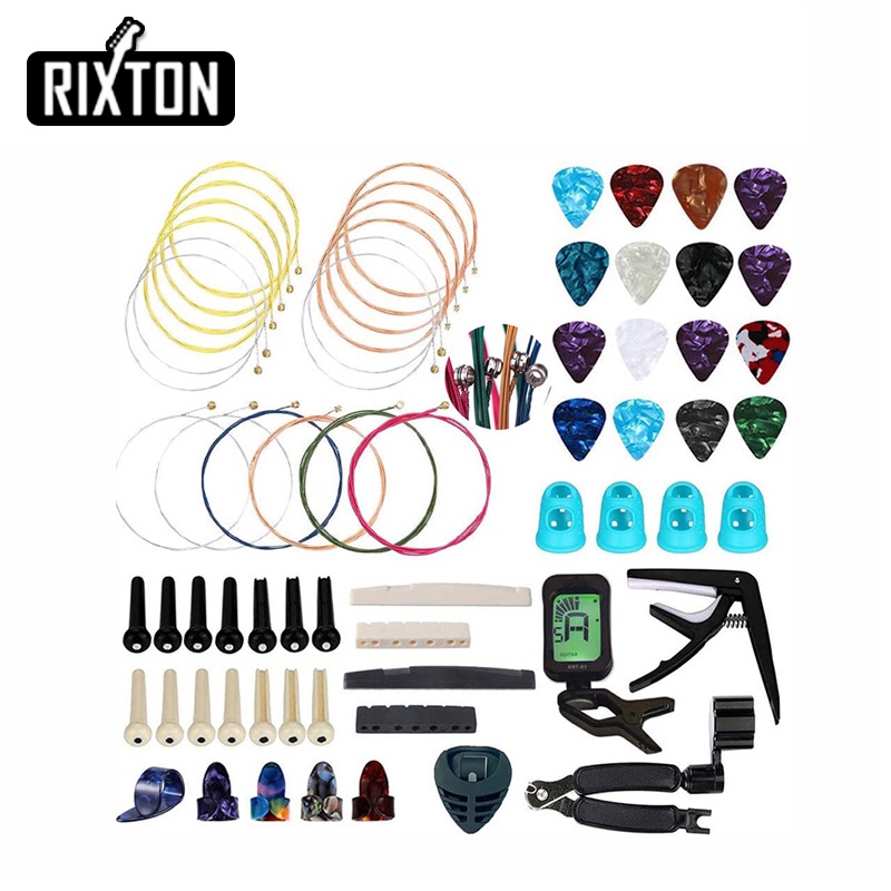 Rixton Alat Gitar Mengubah Kit 65 Pcs Strings Pick Capo Winder &amp; Cutter Tuner Aksesoris String Kit