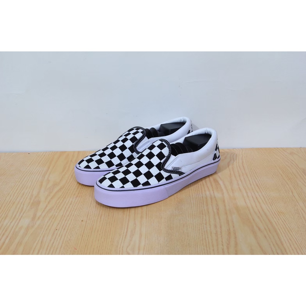 [GRADE ORIGINAL] SEPATU VANS SLIPON CHECKERBOARD CATUR - PUTIH HITAM ABU NAVY-Classic