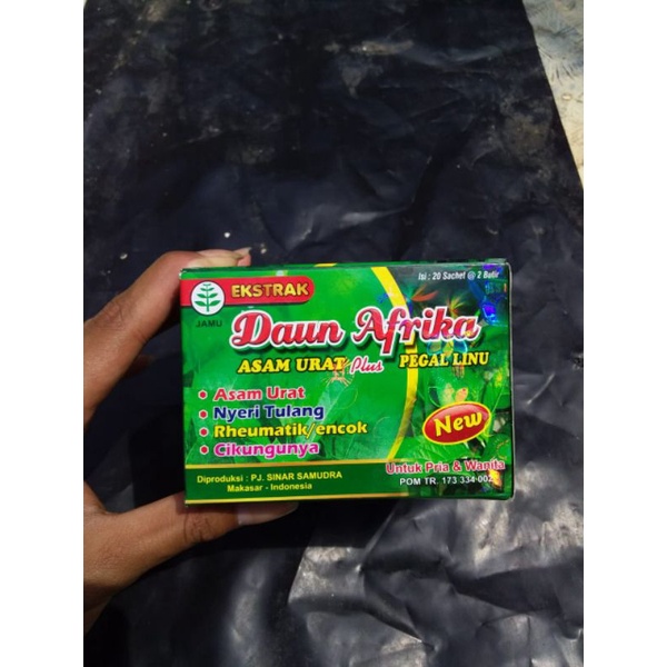 

daun afrika versi kotak tablet / kapsul asam urat, pegal linu