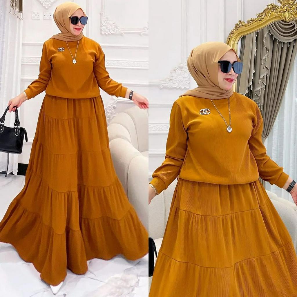 GAMIS WANITA TERBARU NABILA DRESS MC BAHAN CRINKLE AIRFLOW UKURAN M L XL XXL LD 100 - 120 CM WARNA BLACK , FANTA ,DENIM , MINT , MUSTARD GAMIS WANITA TERBARU 2023 KEKINIAN DRESS CRINKLE PREMIUM MAXY DRESS JUMBO PAKAIAN MUSLIM WANITA