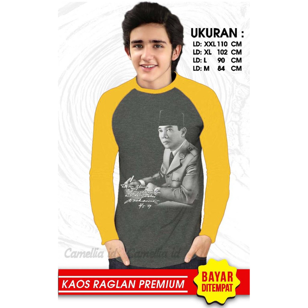 Kaos Raglan (SOEKARNO)/Kaos Pria Lengan Panjang/ Kaos Pria/ Kaos Cowok/ Kaos Oblong/Misty