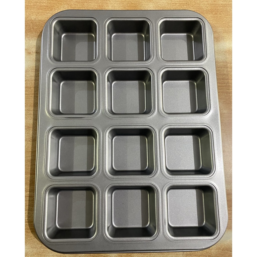 LOYANG TEFLON SQUARE LOAF 12 CAV SILVER LOYANG CETAKAN KOTAK MUFFIN CUPCAKE ROTI