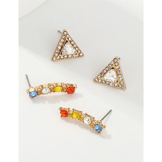 LRC Anting Tusuk Fashion Color Triangle-studded Earrings F75599