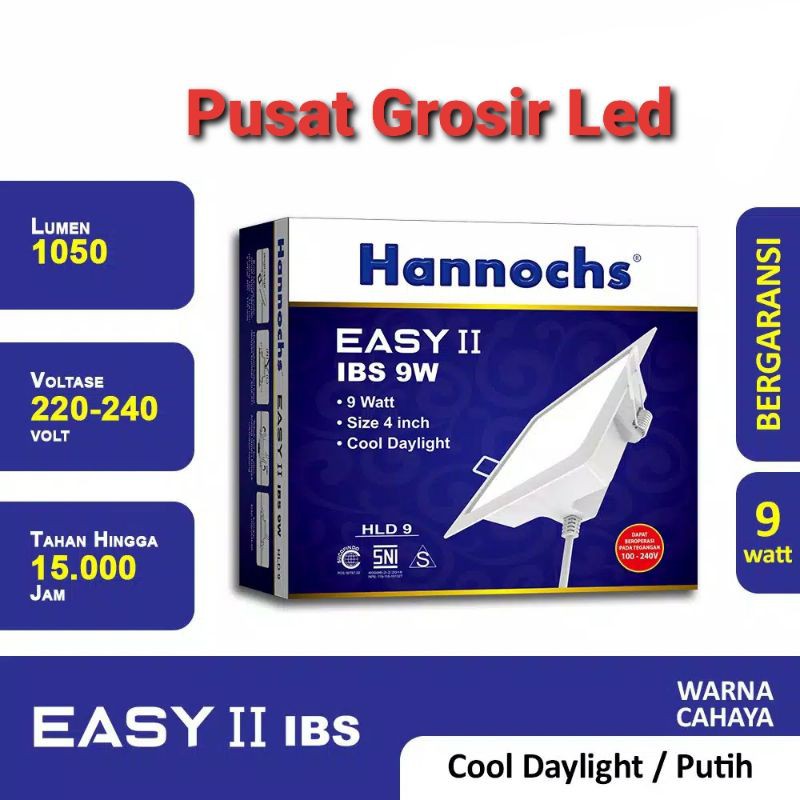 Led panel Hannochs Easy II 9w 9 watt Segi putih / Downlight Led Hannochs Easy II 9w segi