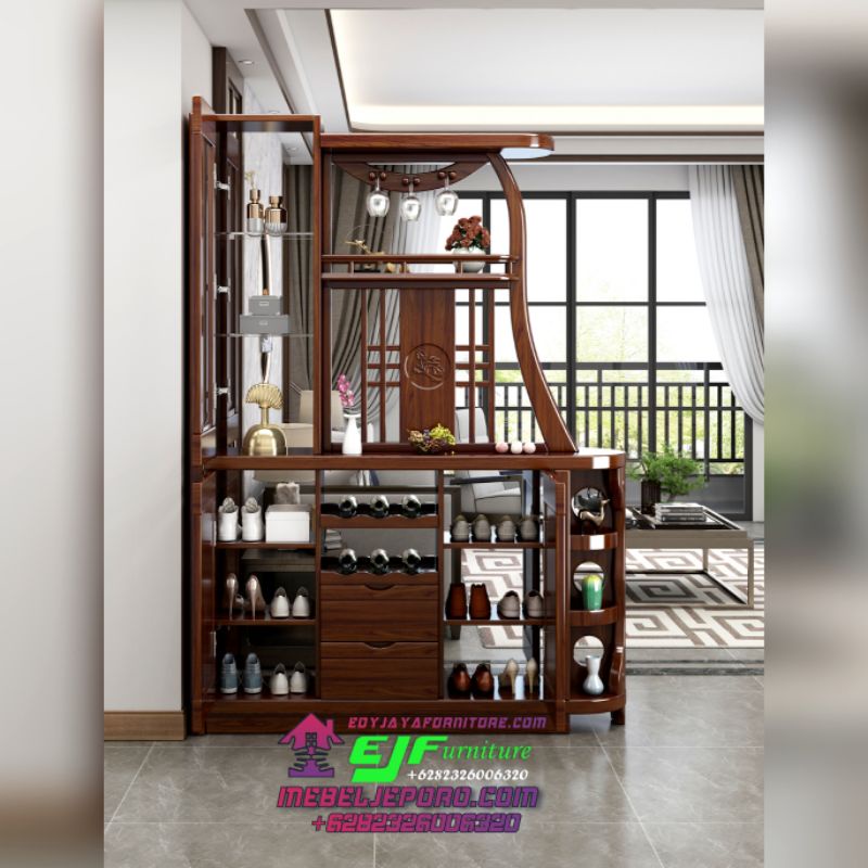 Partisi Penyekat Ruangan Minimalis Kayu Jati Jepara Model Terbaru // Lemari Hias Kayu jati 2 Muka