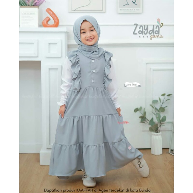 Gamis anak cewek set jilbab Zayda Torino abu abu by Kaaffah