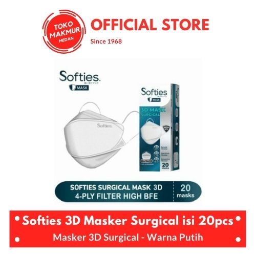 SOFTIES SURGICAL MASK 3D SERIES 4-PLY MASKER MEDIS ISI 20 PCS - PUTIH