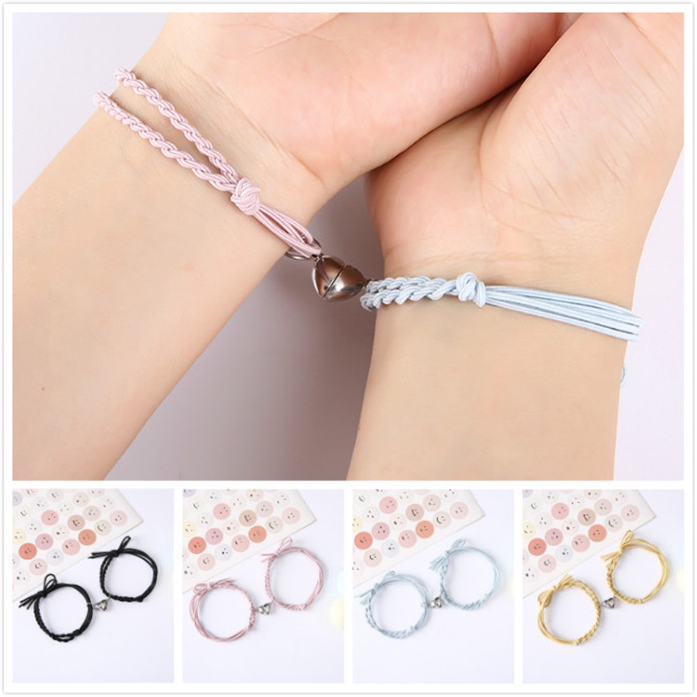 2Pcs Set Gelang Tali Magnet Pria Wanita Teman Pasangan Gadis Hitam Couple