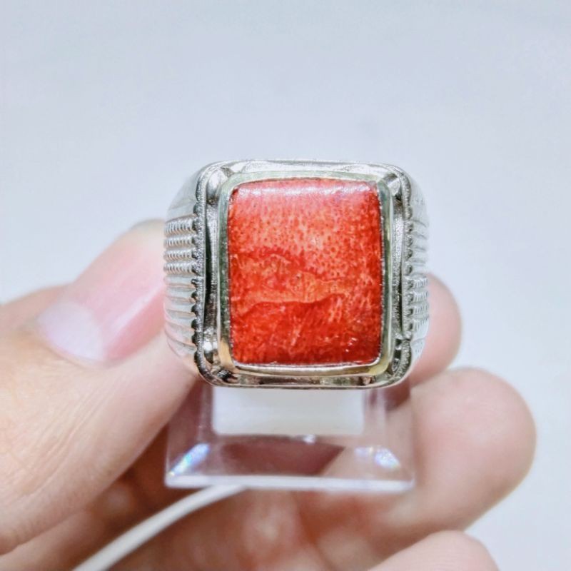 Cincin batu red marjan coral kotak