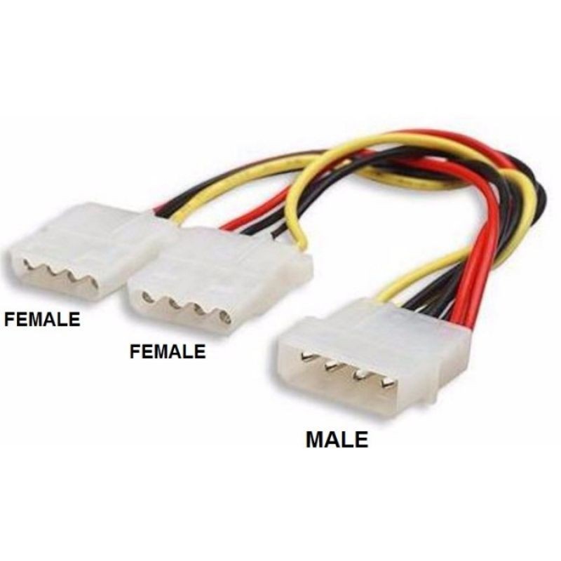 KABEL MOLEX 4 PIN MALE TO DUAL MOLEX 4 PIN FEMALE SPLITTER MOLEX 4 PIN