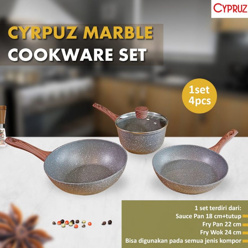 Cypruz Marble Cookware set, wajan, penggorengan Cypruz marble