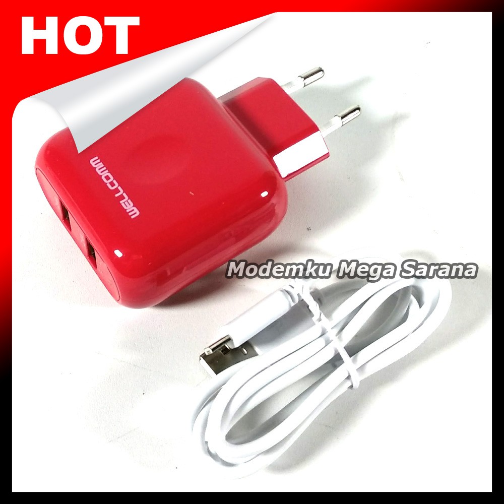 Wellcomm Travel Charger 2 USB 4.8A untuk Smartphone &amp; Tablet