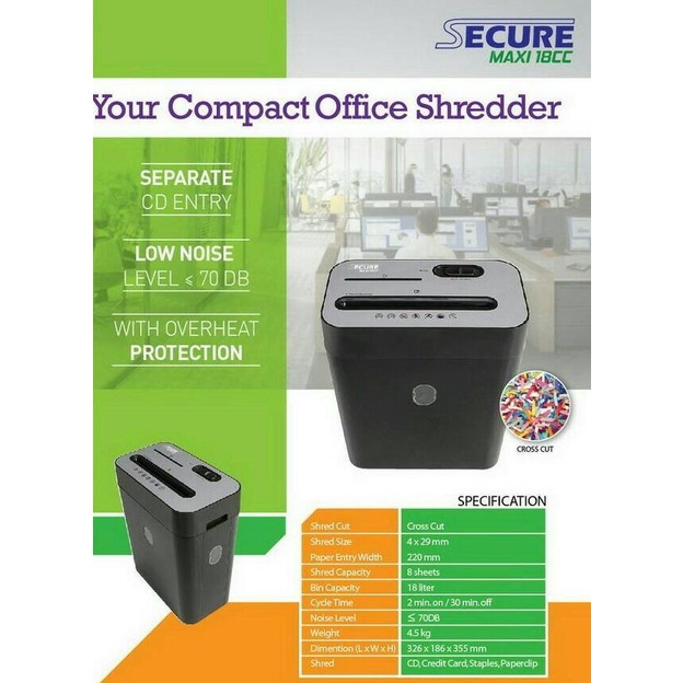 

Secure Maxi 18 CC Cross Cut - Paper Shredder/Mesin Penghancur Kertas