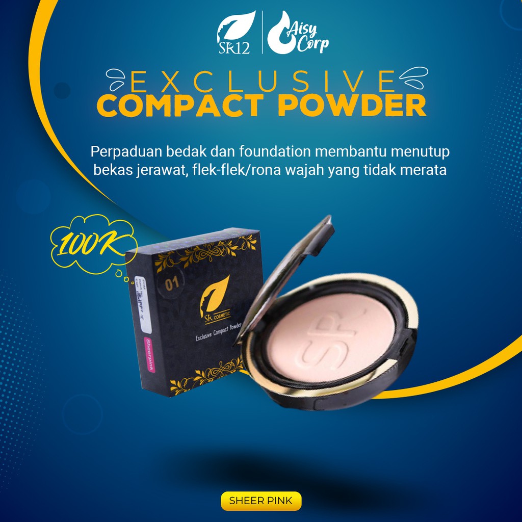 SR12 Bedak Padat / Excusive Compact Powder & Foundation Untuk Kulit Berminyak & Berjerawat Original bedak natural dan sheer pink-2