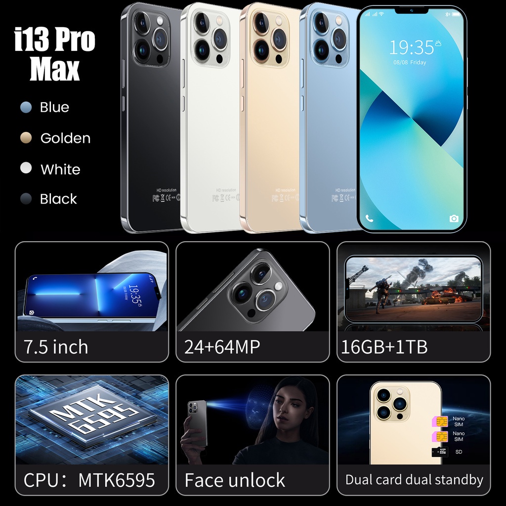 【Preferred Store】Smartphone Asli i13 Pro Max Android 12GB RAM + 512GB ROM hp murah Handphone Layar 7,5 inci Kamera HD Google Player 5G Telepon Bluetooth Moible phone