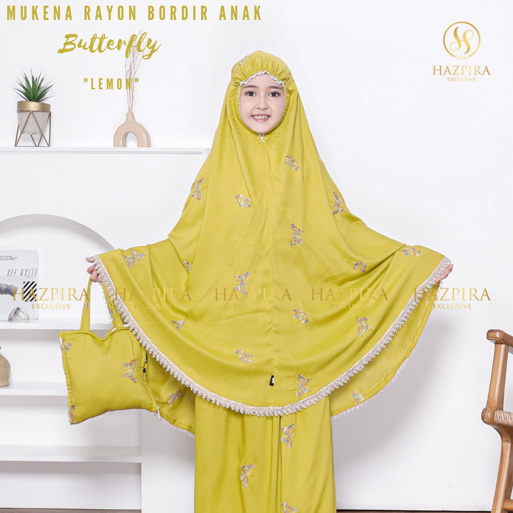 MUKENA ANAK RAYON BORDIR KUPU-KUPU BUTTERFLY 5 - 15 TAHUN