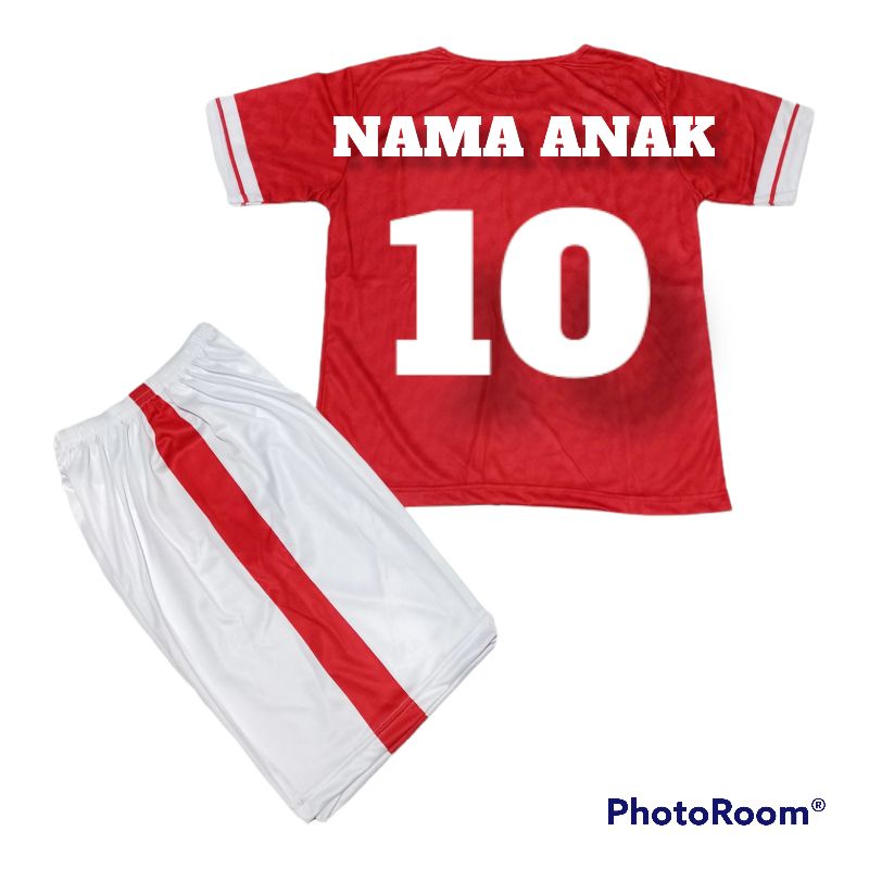 SETELAN BAJU BOLA ANAK LAKI LAKI/SETELAN BAJU BOLA TIMNAS INDONESIA/GRATIS SABLON NAMA DAN NOMER PUNGGUNG